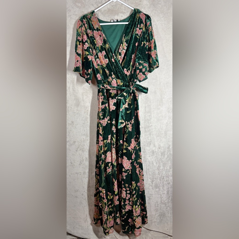 Baltic Born Uma Velvet Maxi Dress Size XXL Emerald Green Floral Romantic Elegant - Picture 2 of 11